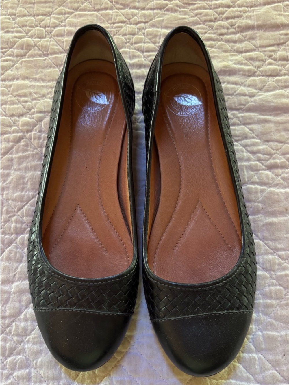 Nurture Charliee Black Leather Ballet Flats Basketweave Cap Toe Office Sz 7.5